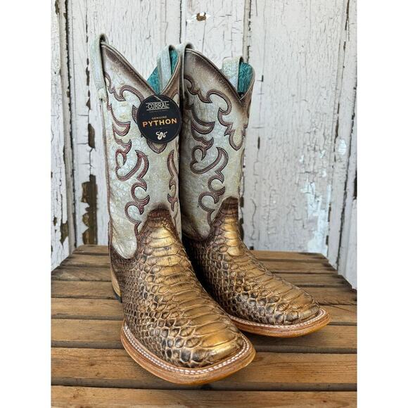Corral B5507 Women’s Python Cowgirl Boots 8.5 | Exotic Square Toe Western NEW🤠 - Picture 1 of 15